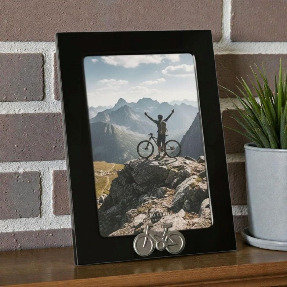 Personalised Cycling Photo Frame With Bike Motif