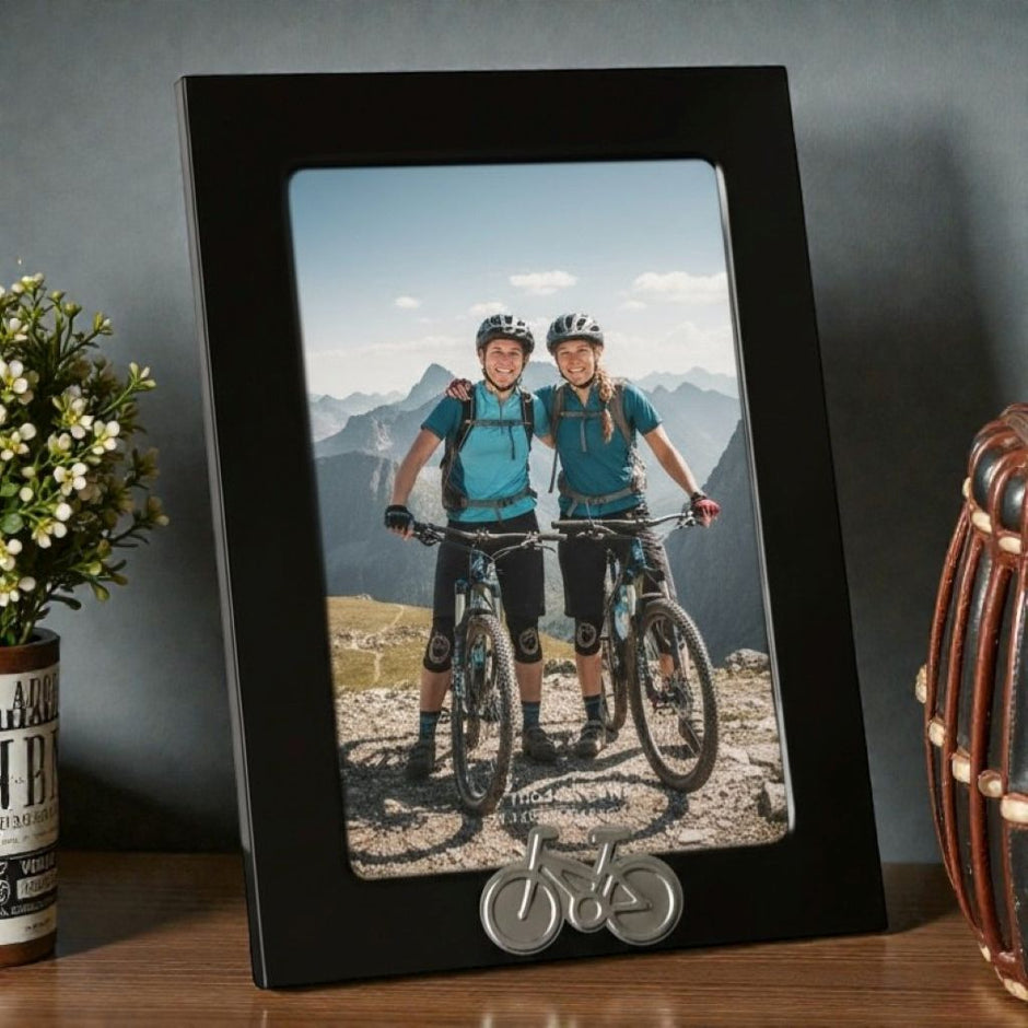 Personalised Cycling Photo Frame With Bike Motif