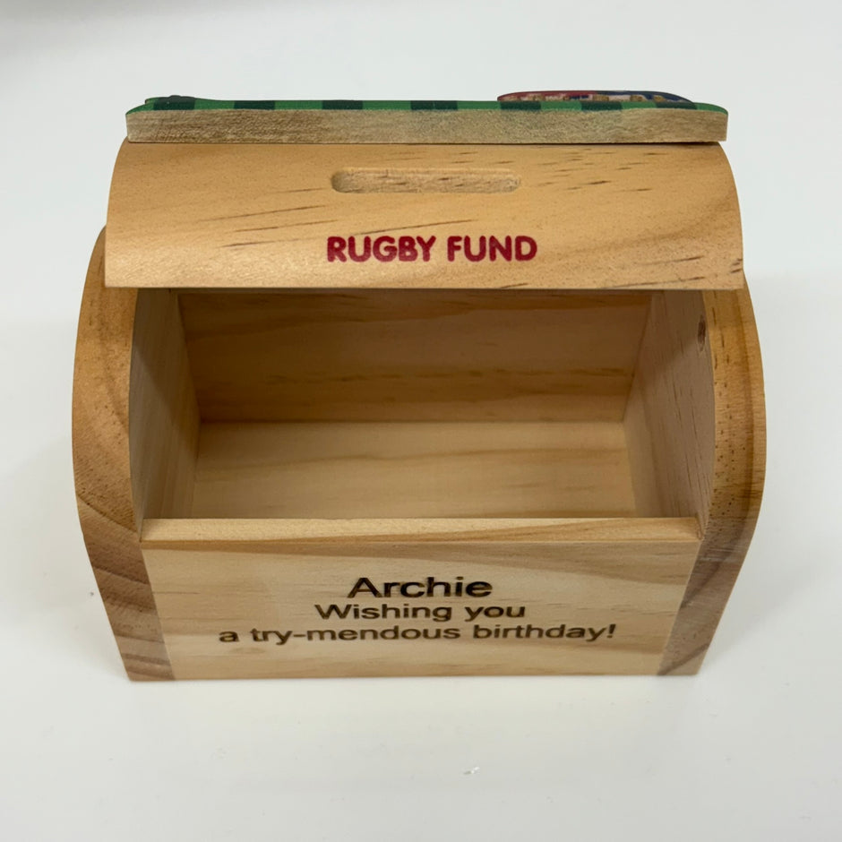 Personalised Rugby Money Box/Piggy Bank