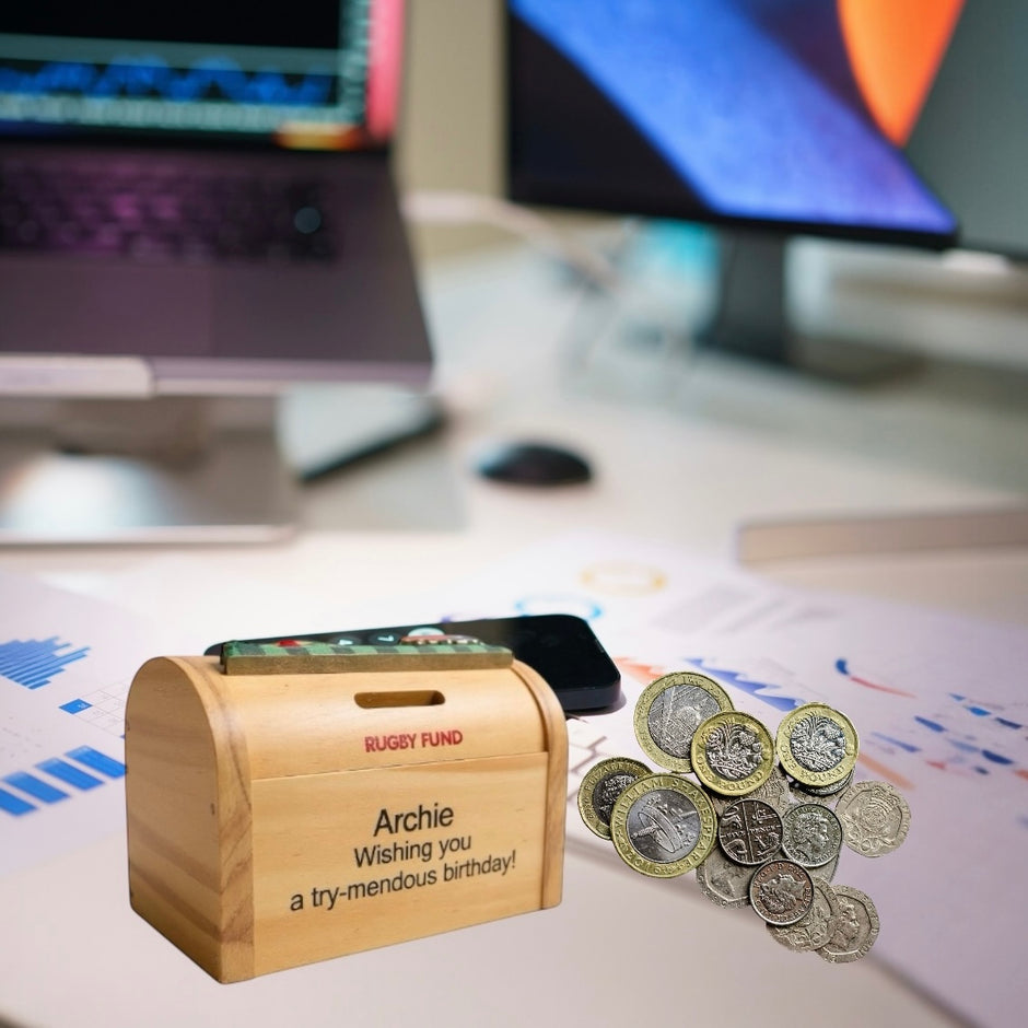 Personalised Rugby Money Box/Piggy Bank
