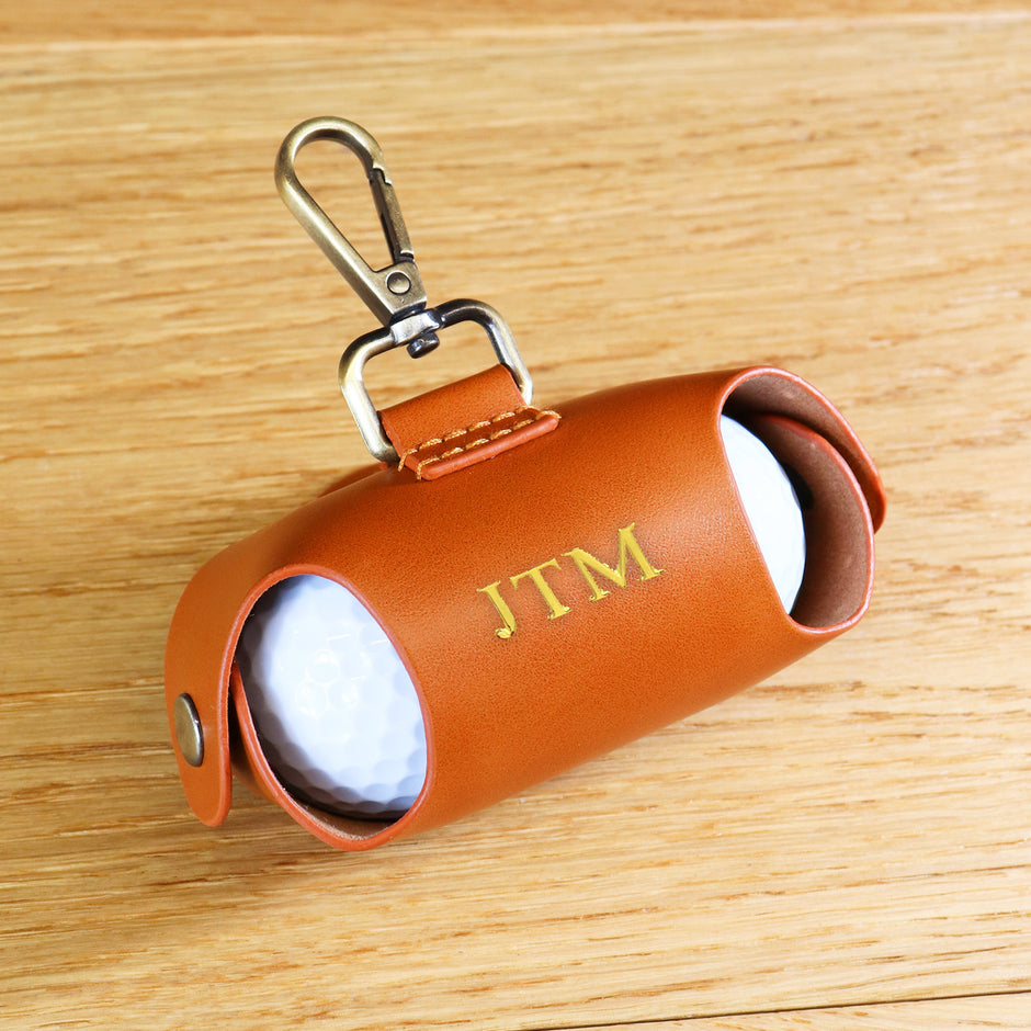 Personalised Tan Leather Golf Ball Caddy