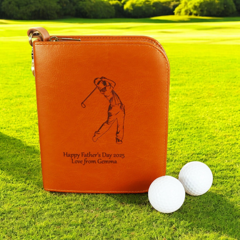 Personalised Golfer’s Accessory Gift Set – Tan Leather Case