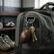 Personalised Brown Vintage Leather Rugby Ball Keyring