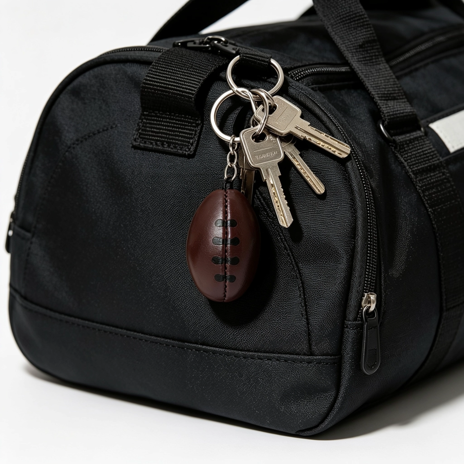 Personalised Brown Vintage Leather Rugby Ball Keyring
