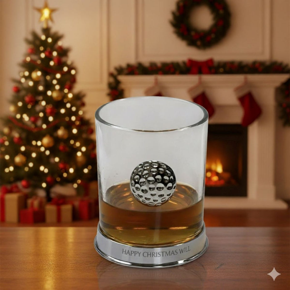 Personalised Golf Whisky Glass | Unique Golf BALL Motif