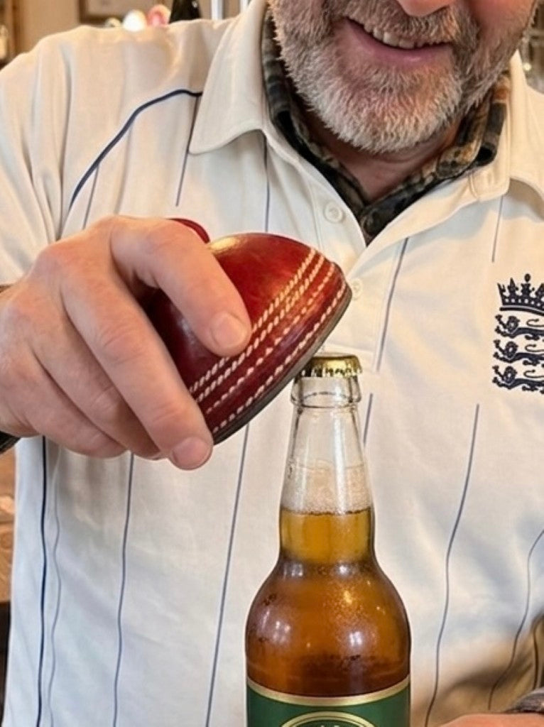 Personalised Half Cricket Ball Bottle Opener - Monogrammed Leather Cricket Gift