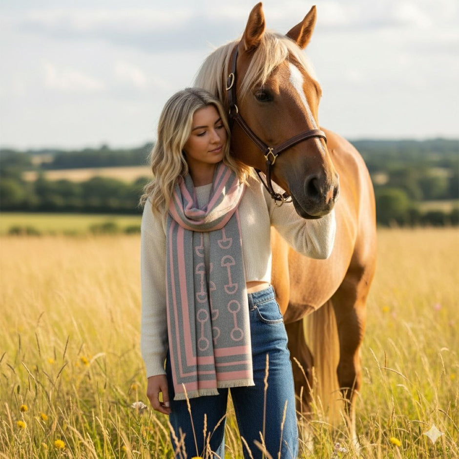 Snaffle Bit Print Scarf (Grey & Pink)