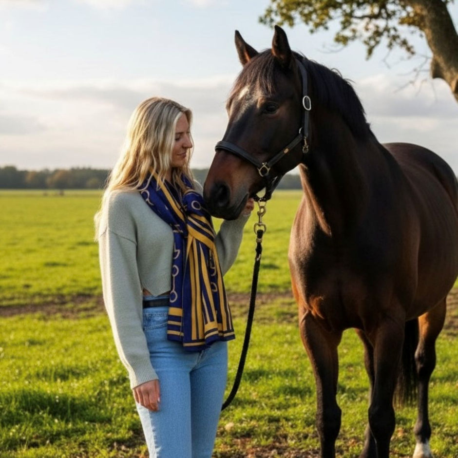 Snaffle Bit Print Scarf (Navy Blue & Yellow)