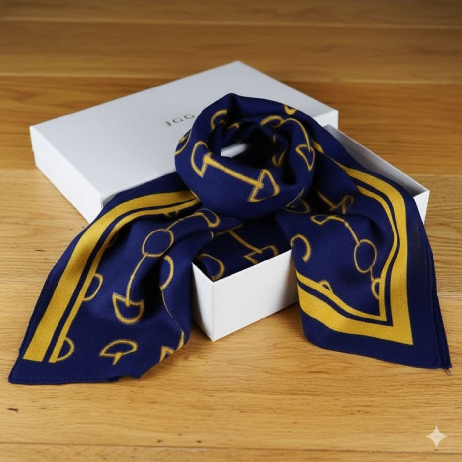 Snaffle Bit Print Scarf (Navy Blue & Yellow)