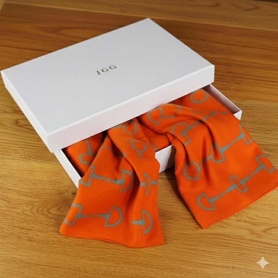 Snaffle Bit Print Scarf (Petrol Blue & Orange)