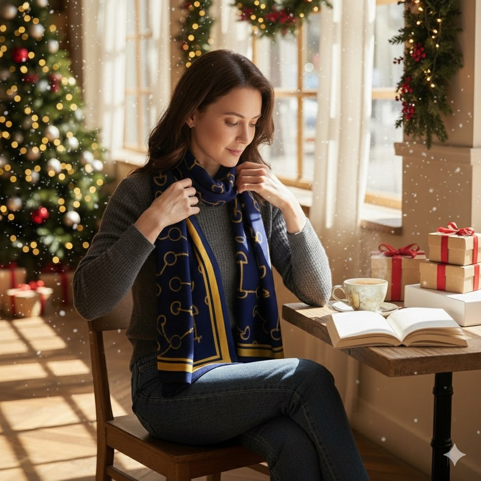 Snaffle Bit Print Scarf (Navy Blue & Yellow)