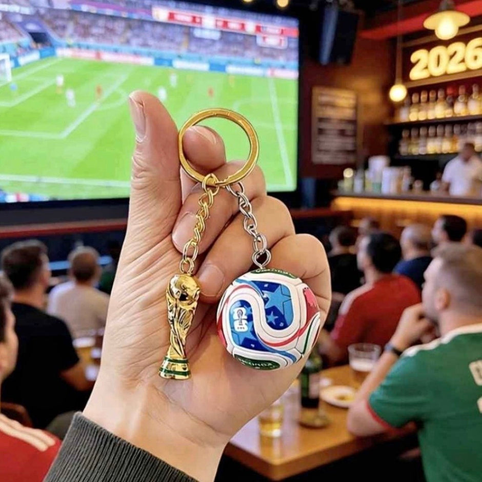 Personalised World Cup Football And Trophy Keychain