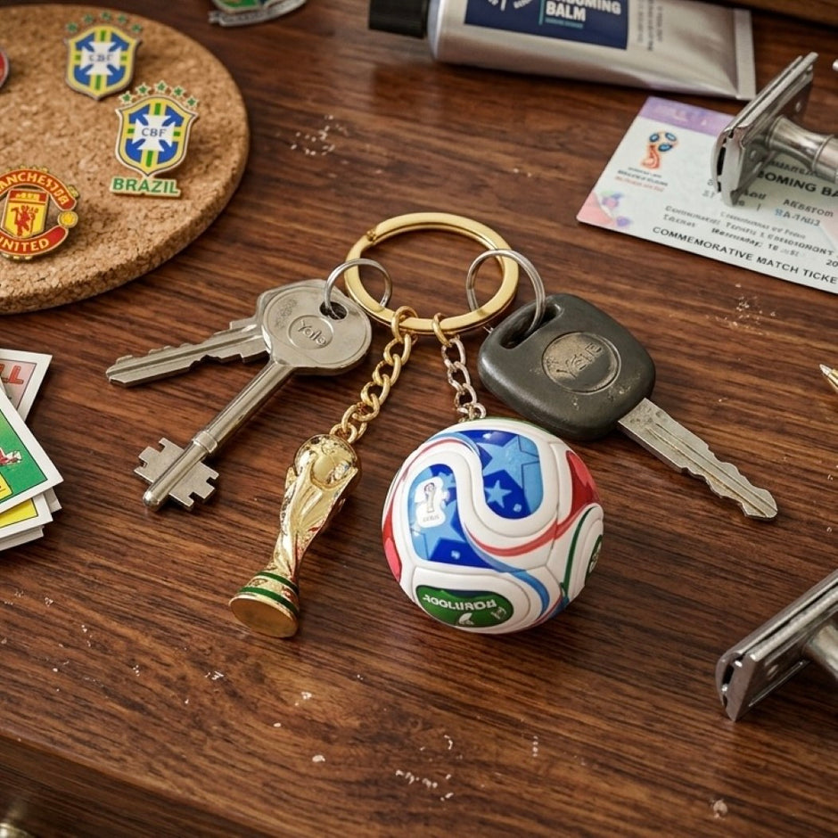 Personalised World Cup Football And Trophy Keychain
