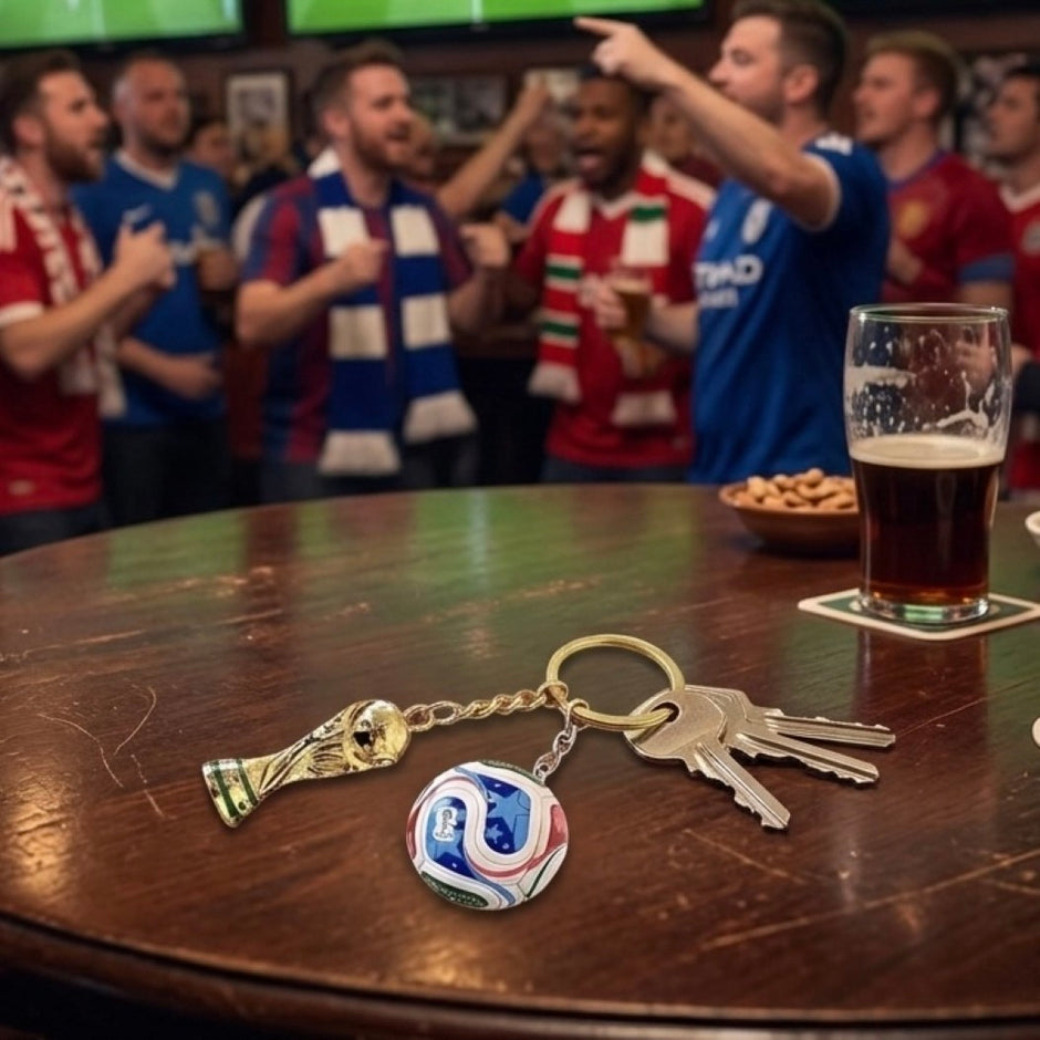 Personalised World Cup Football And Trophy Keychain
