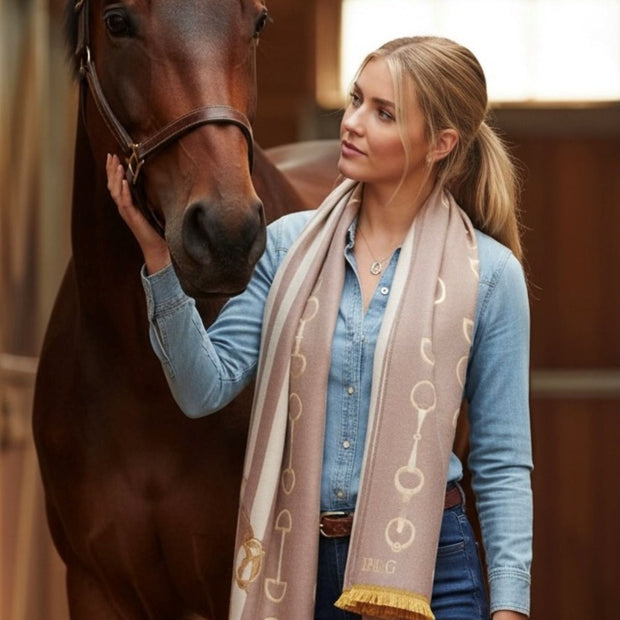 Snaffle Bit Print Scarf (Camel & Cream)