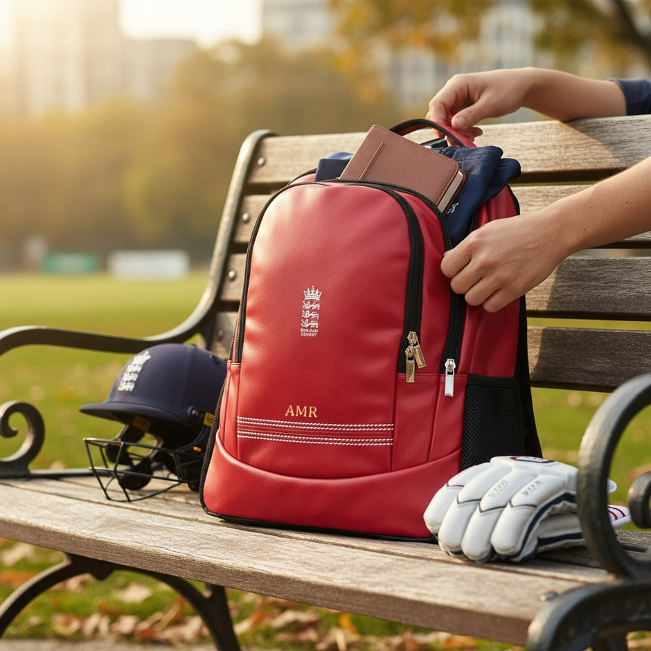 Personalised England Cricket Red Rucksack