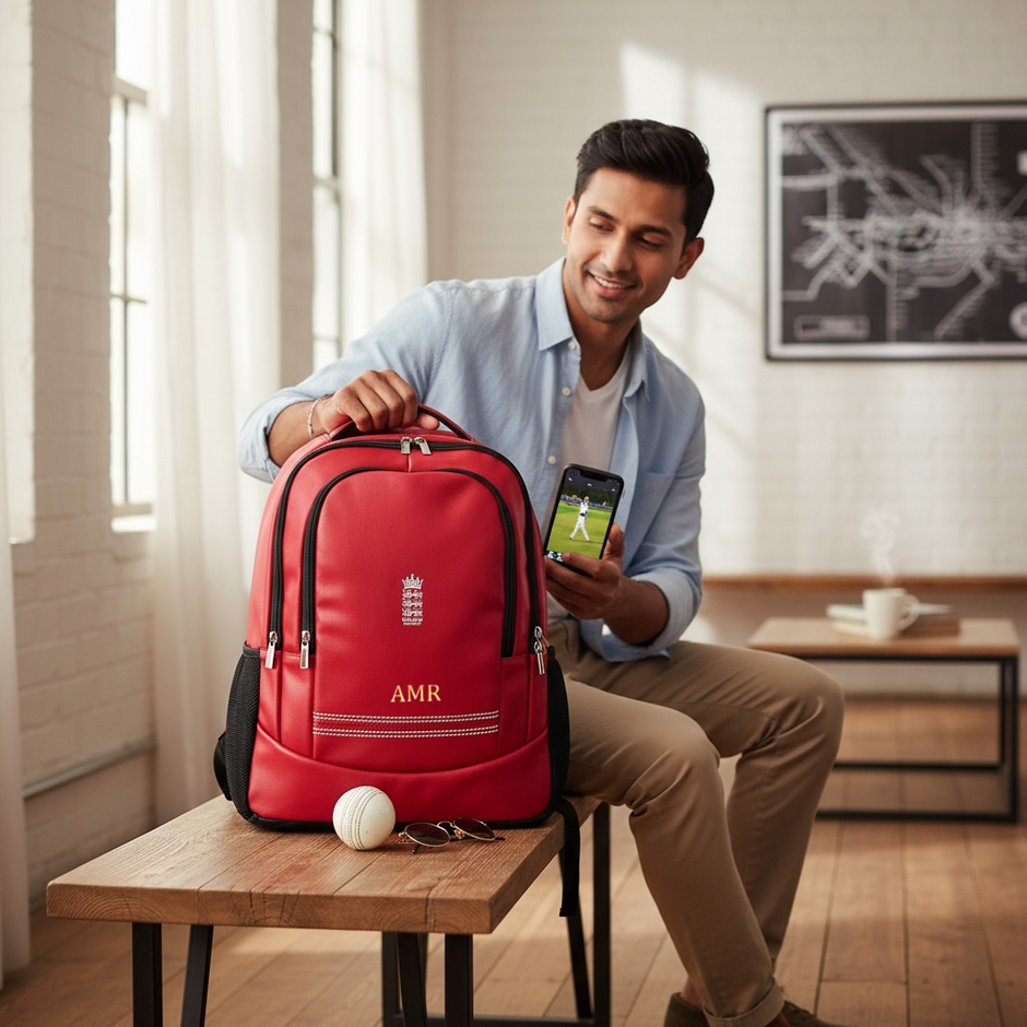 Personalised England Cricket Red Rucksack