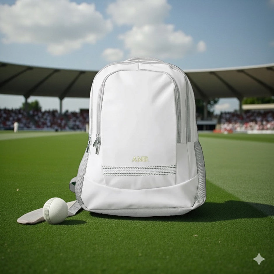 Personalised Cricket White Rucksack