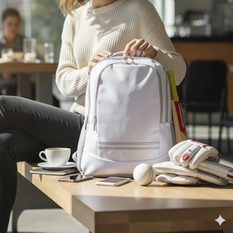 Personalised Cricket White Rucksack
