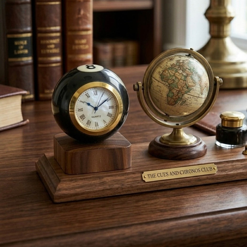 Pool 8 Ball Clock With Personalised Wood Plinth