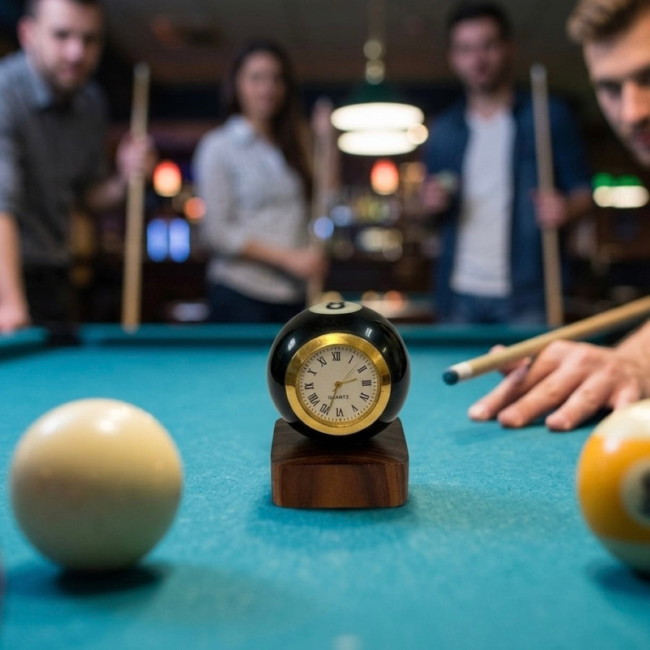 Pool 8 Ball Clock With Personalised Wood Plinth