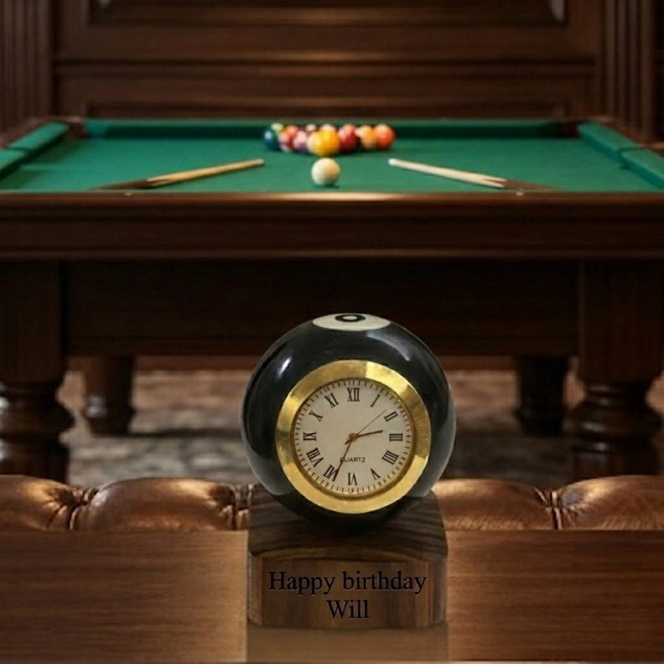 Pool 8 Ball Clock With Personalised Wood Plinth
