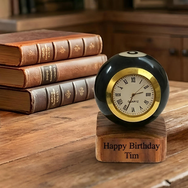 Pool 8 Ball Clock With Personalised Wood Plinth