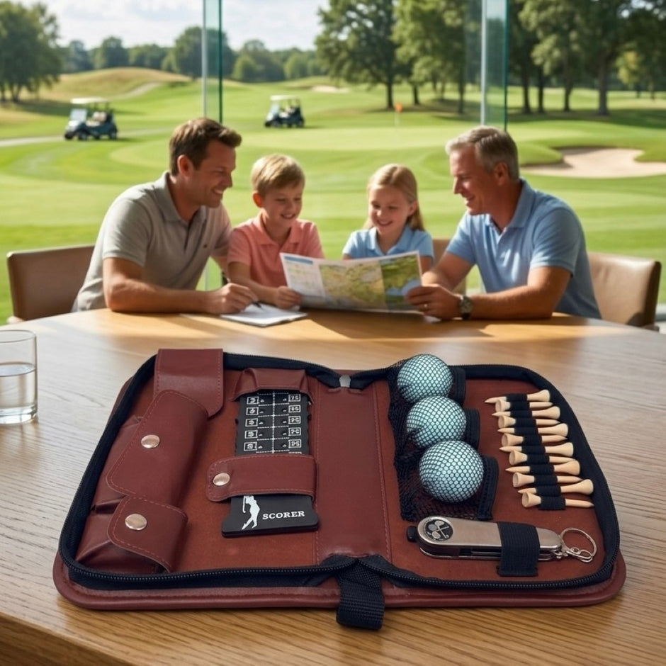 Luxury Personalised Golf Gift Set – PU Leather Golf Accessories Case – Father’s Day Gift for Dad Golfer
