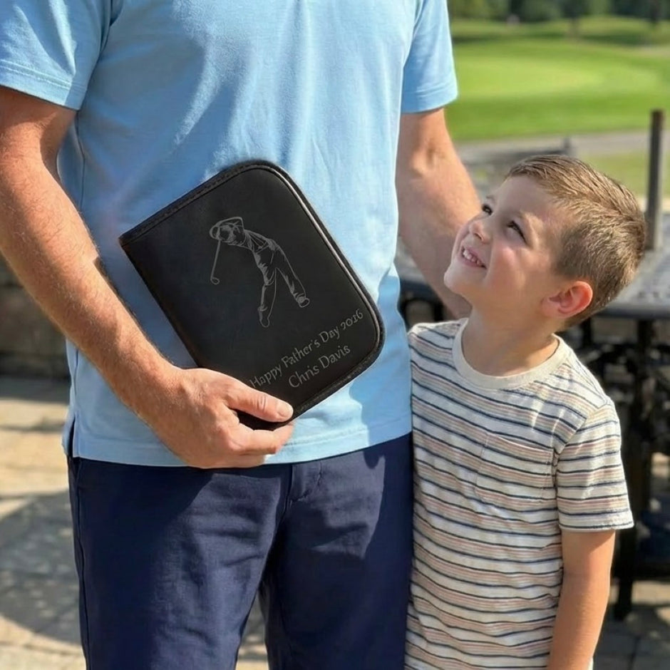 Luxury Personalised Golf Gift Set – PU Leather Golf Accessories Case – Father’s Day Gift for Dad Golfer