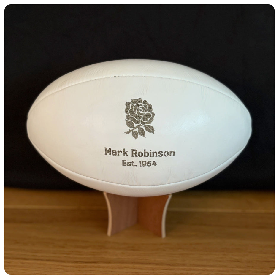 Personalised White Leather Rugby Ball With Your Logo & Text