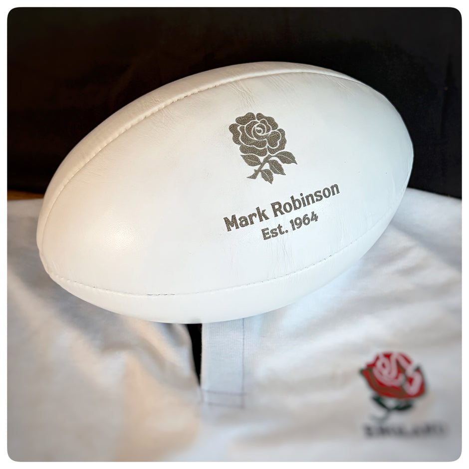 Personalised White Leather Rugby Ball With Your Logo & Text