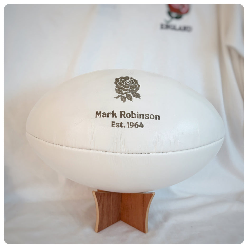 Personalised White Leather Rugby Ball With Your Logo & Text