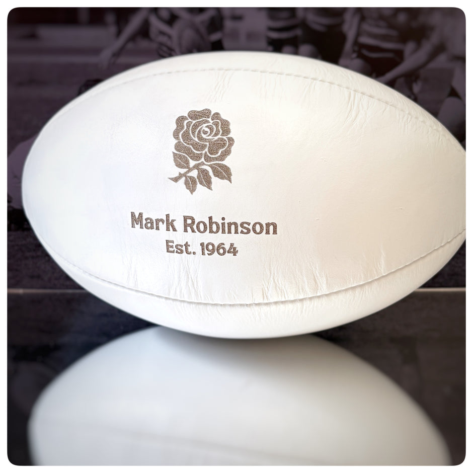 Personalised White Leather Rugby Ball With Your Logo & Text
