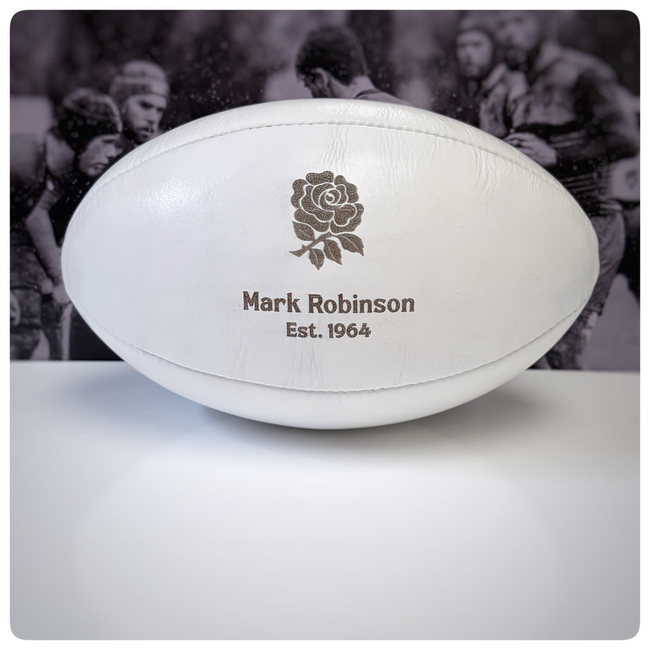 Personalised White Leather Rugby Ball With Your Logo & Text