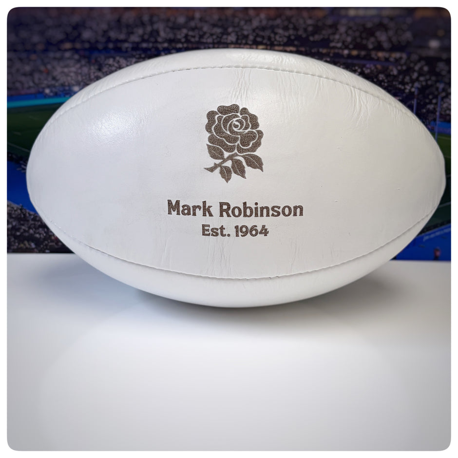 Personalised White Leather Rugby Ball With Your Logo & Text