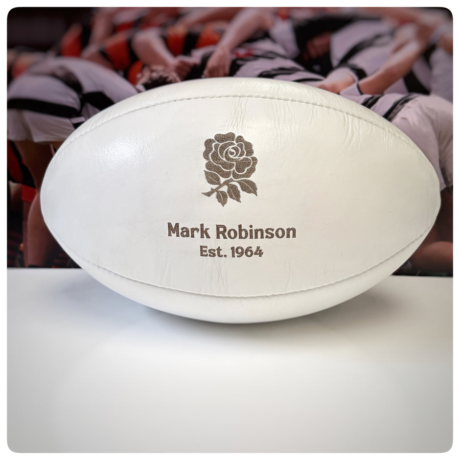 Personalised White Leather Rugby Ball With Your Logo & Text