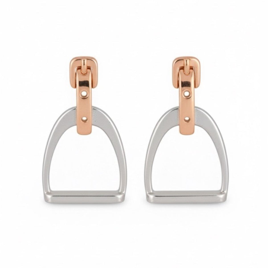 Sterling Silver & Rose Gold Equestrian Stirrup Earrings