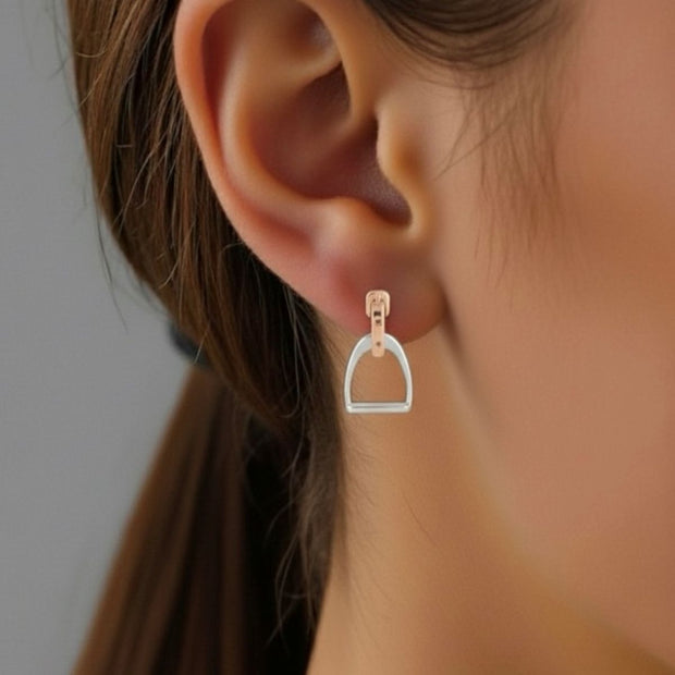 Sterling Silver & Rose Gold Equestrian Stirrup Earrings