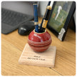 Cricket Ball Pen Holder With Personalised Oak Base | Cricketing Themed Desk Tidy