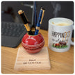 Cricket Ball Pen Holder With Personalised Oak Base | Cricketing Themed Desk Tidy