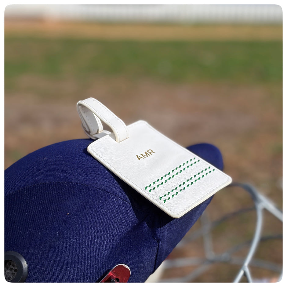 Personalised White Cricket Luggage Tag