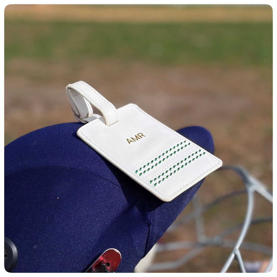 Personalised White Cricket Luggage Tag