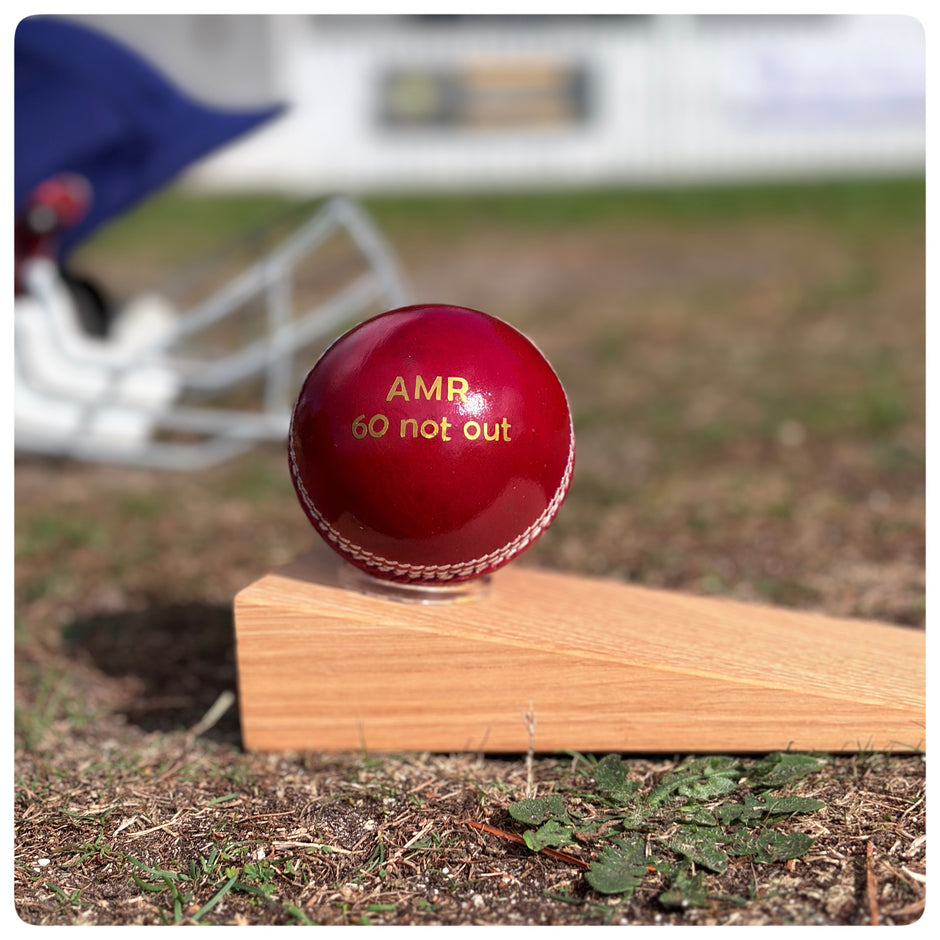 Personalised Cricket Ball Doorstop – Handmade in Oak