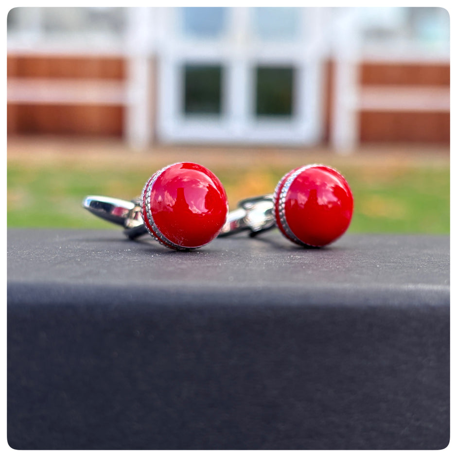 Personalised Red Cricket Ball Cufflinks