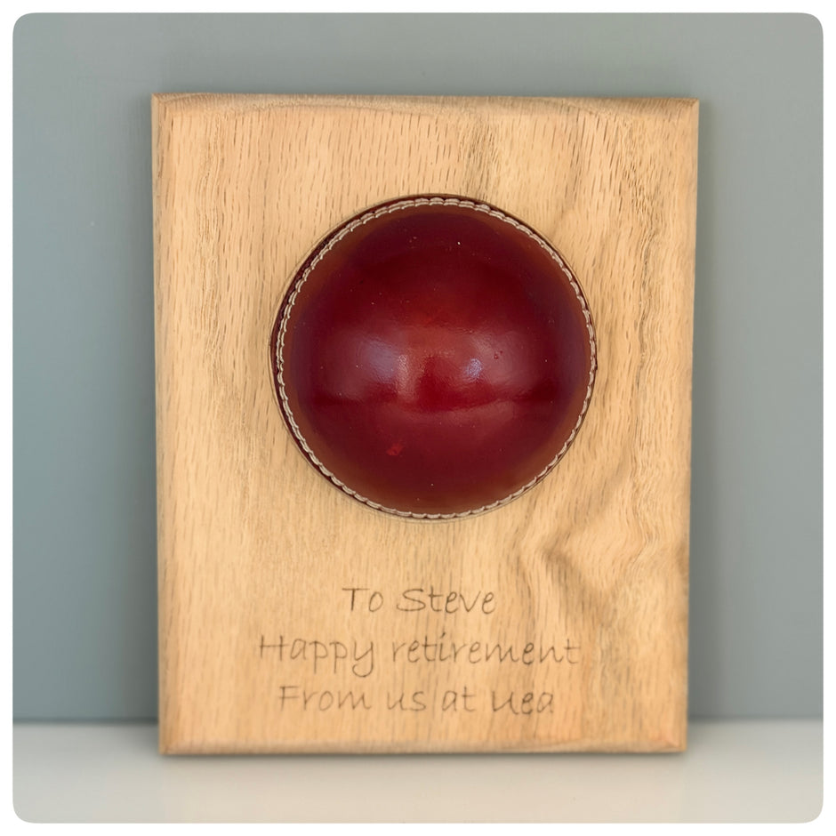 Personalised Cricket Ball Gift On Solid Oak Plaque | Cricket Award | End Of Season Prize