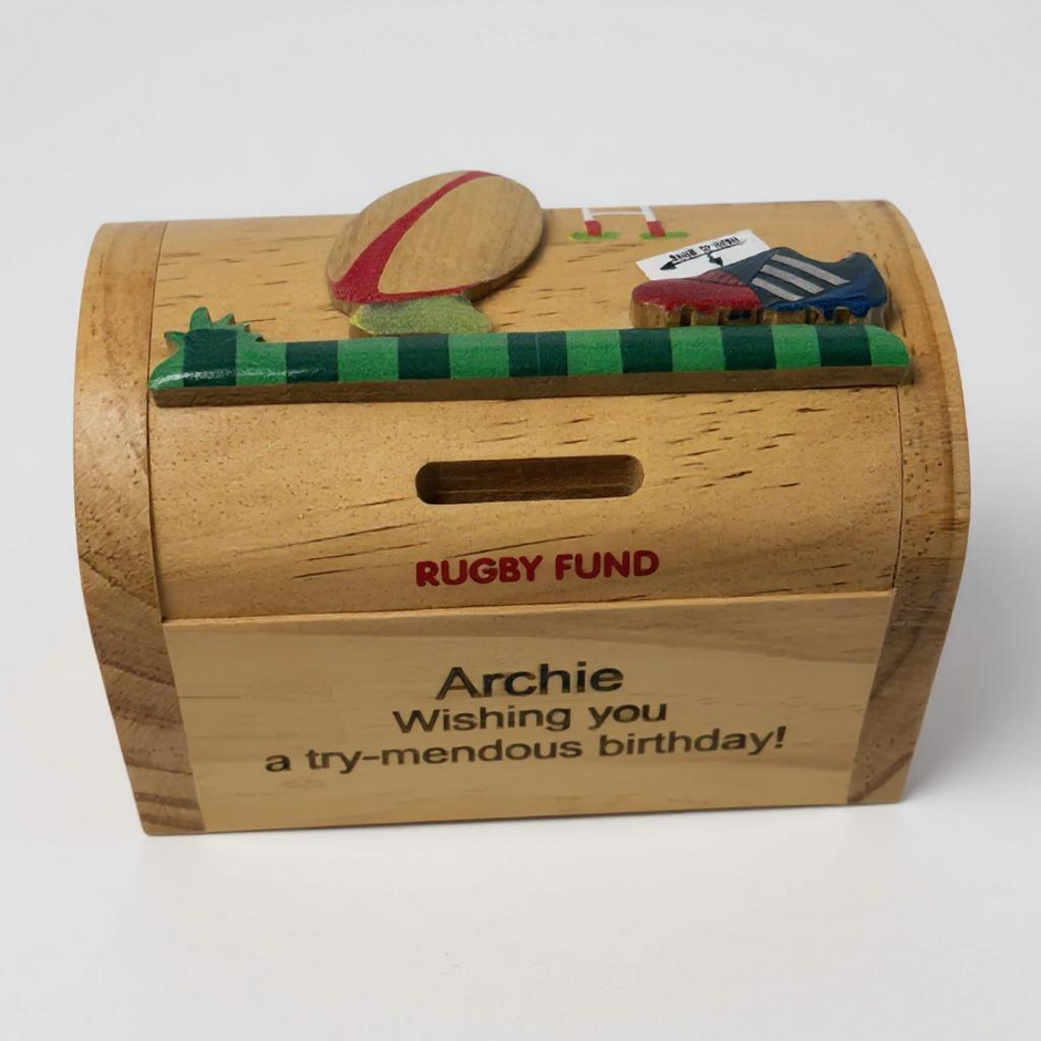 Personalised Rugby Money Box/Piggy Bank