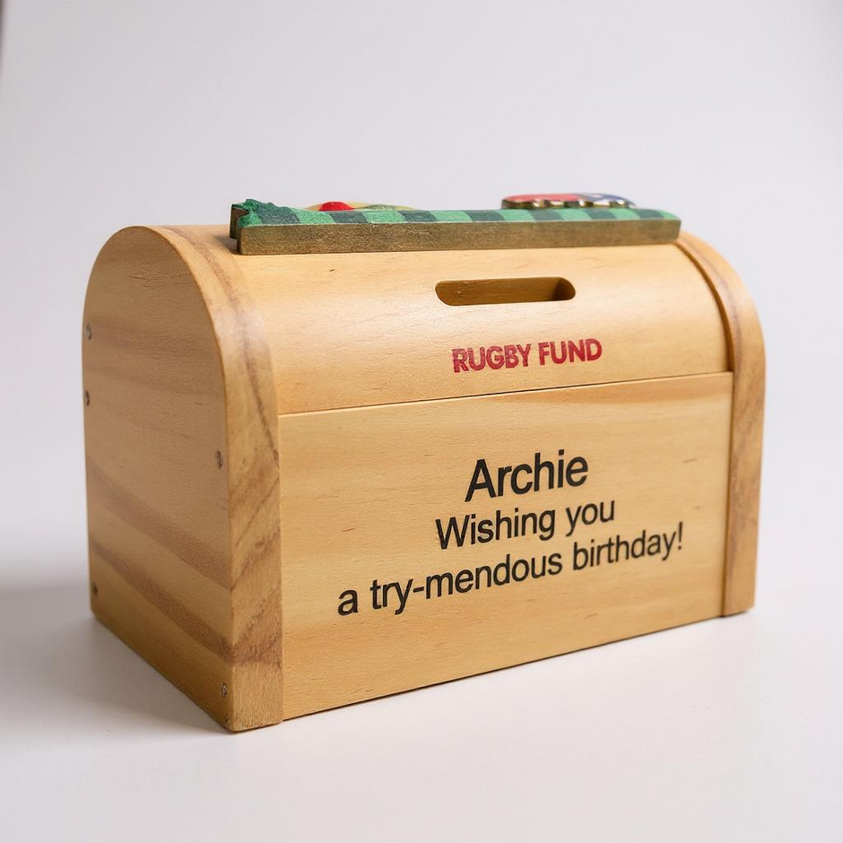 Personalised Rugby Money Box/Piggy Bank