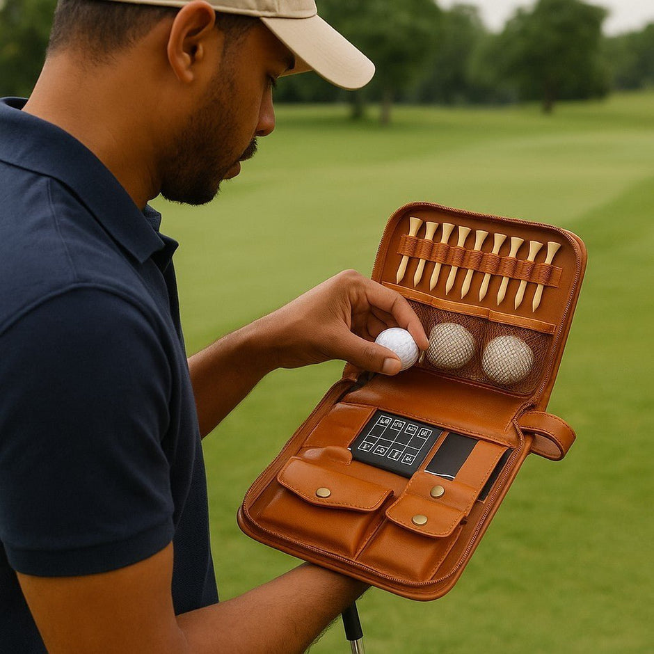 Personalised Golfer’s Accessory Gift Set – Tan Leather Case