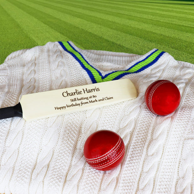 Personalised Wooden Mini Cricket Bat – Custom Engraved Gift with Free Display Stand
