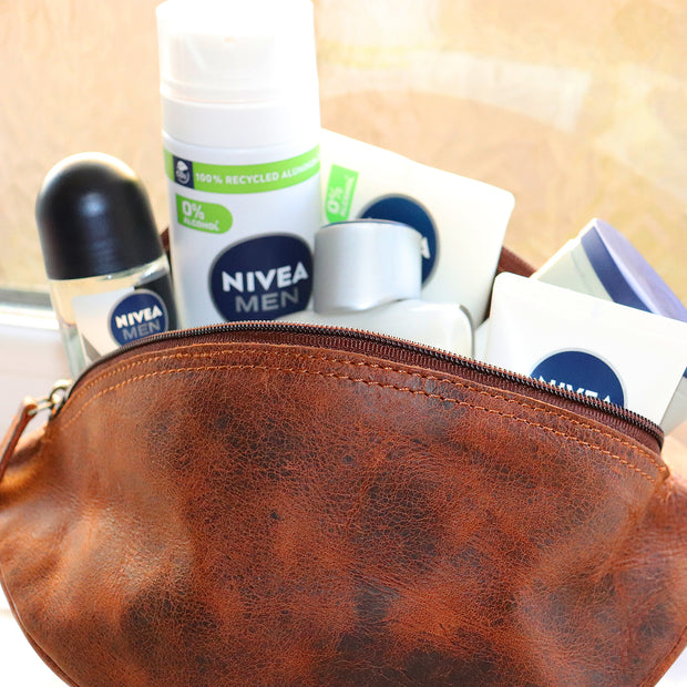 Personalised Leather Rugby Ball Wash Bag
